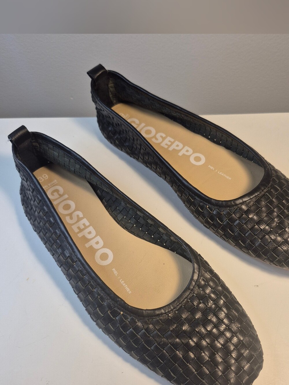 Black Woven Leather Flats - 39 (fits small)